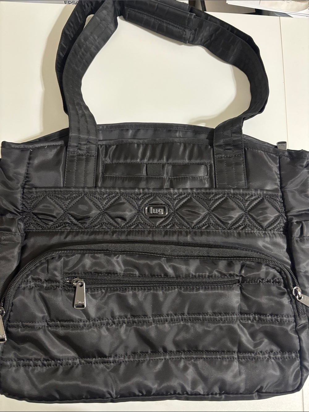 Lug Black Windjammer Quilted Nylon tote. Missing shoulder straps